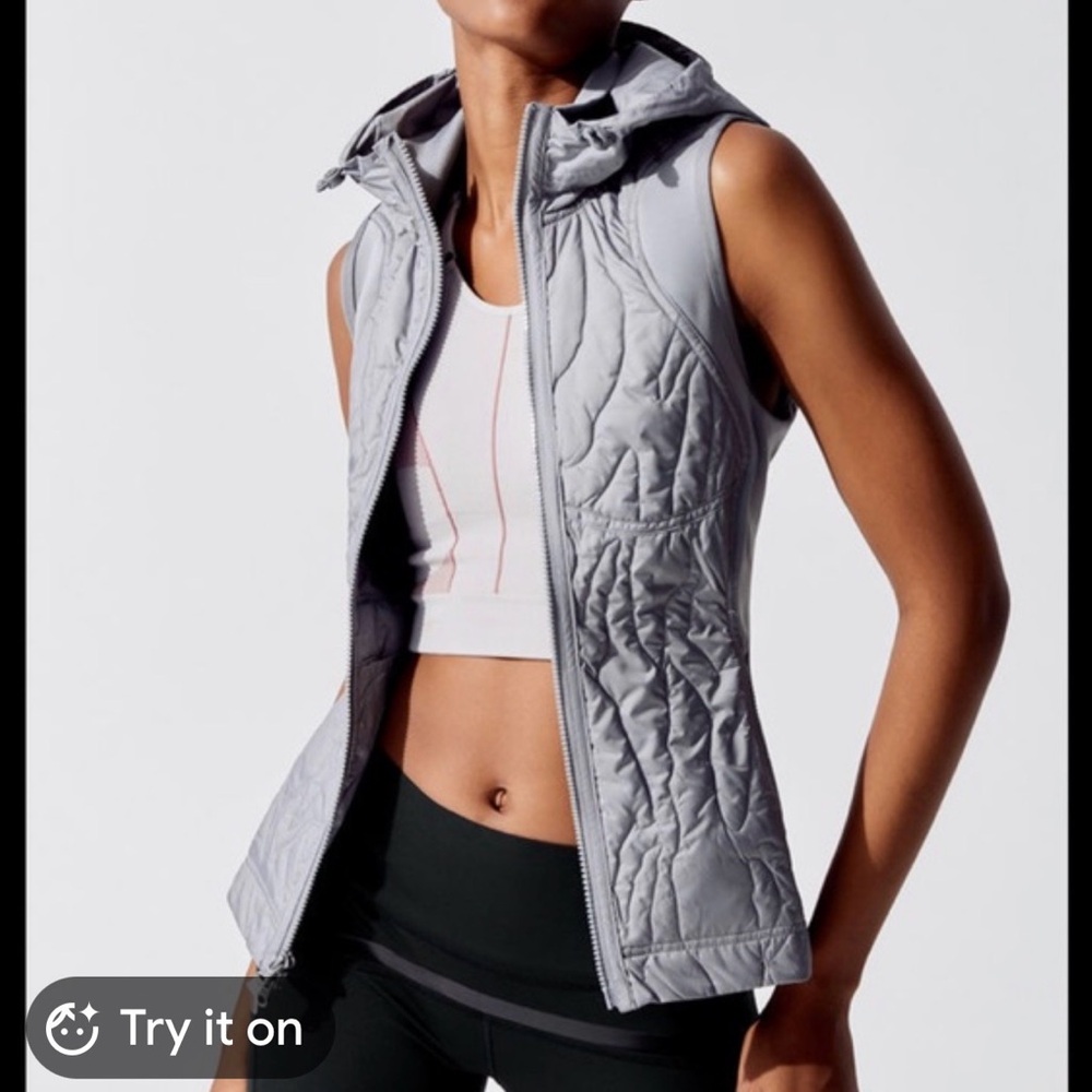 Adidas Light Gray Quilted Hooded Vest